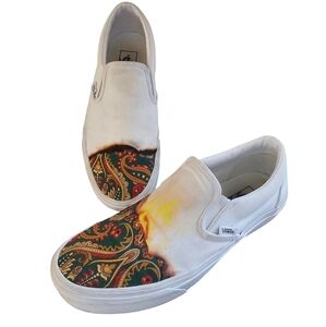 Vans Big Reveal Paisley white slip on sneakers Mens 7.5